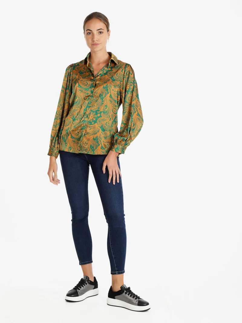 Camicia classica da donna con stampa floreale - verde