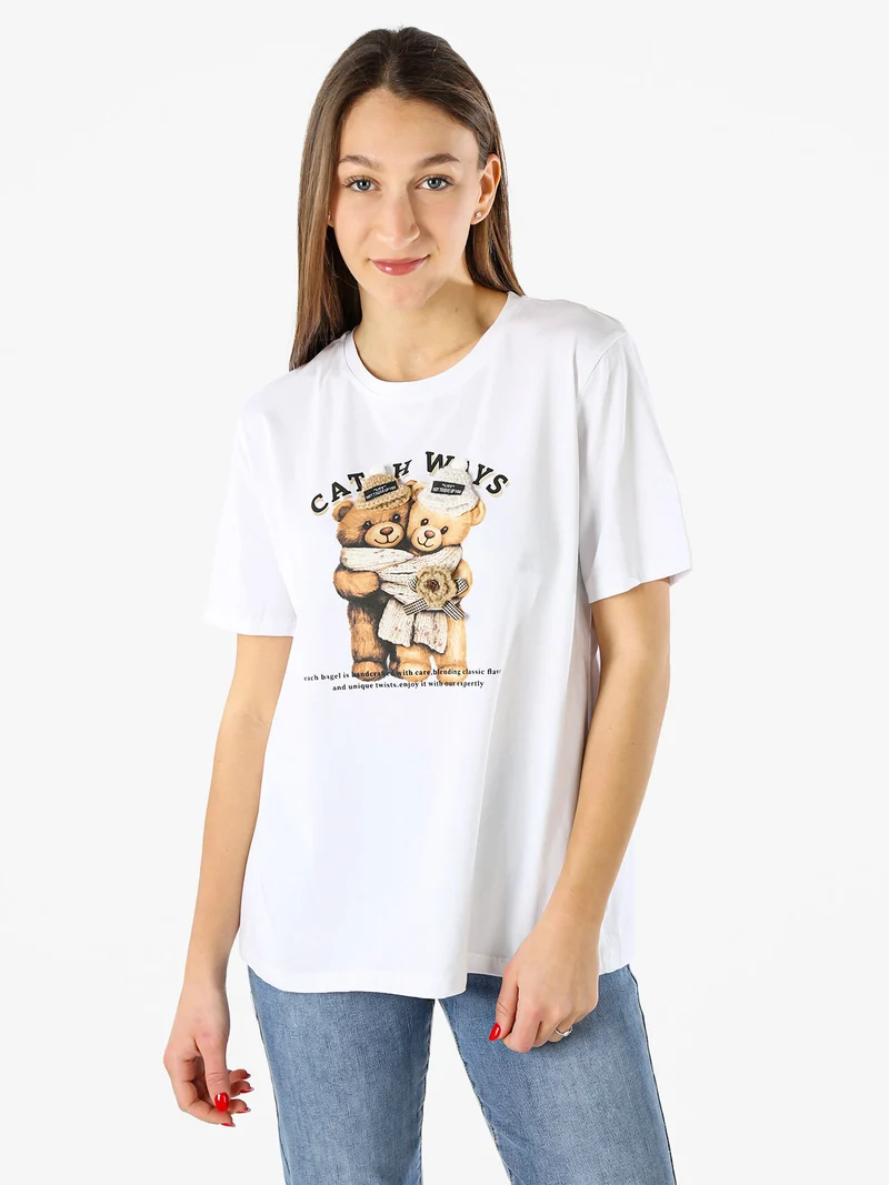 T-shirt donna orsetto in cotone - bianco