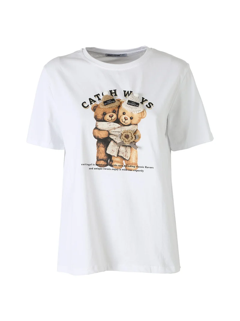 T-shirt donna orsetto in cotone - bianco