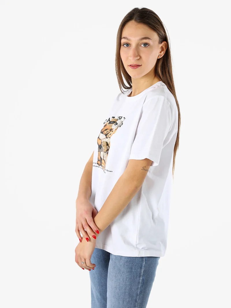 T-shirt donna orsetto in cotone - bianco