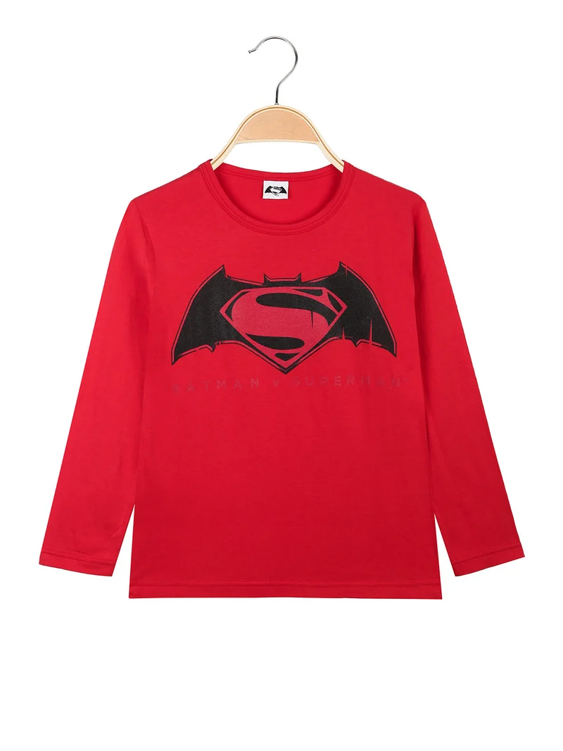 Batman maglietta da bambino a amanica lunga - rosso