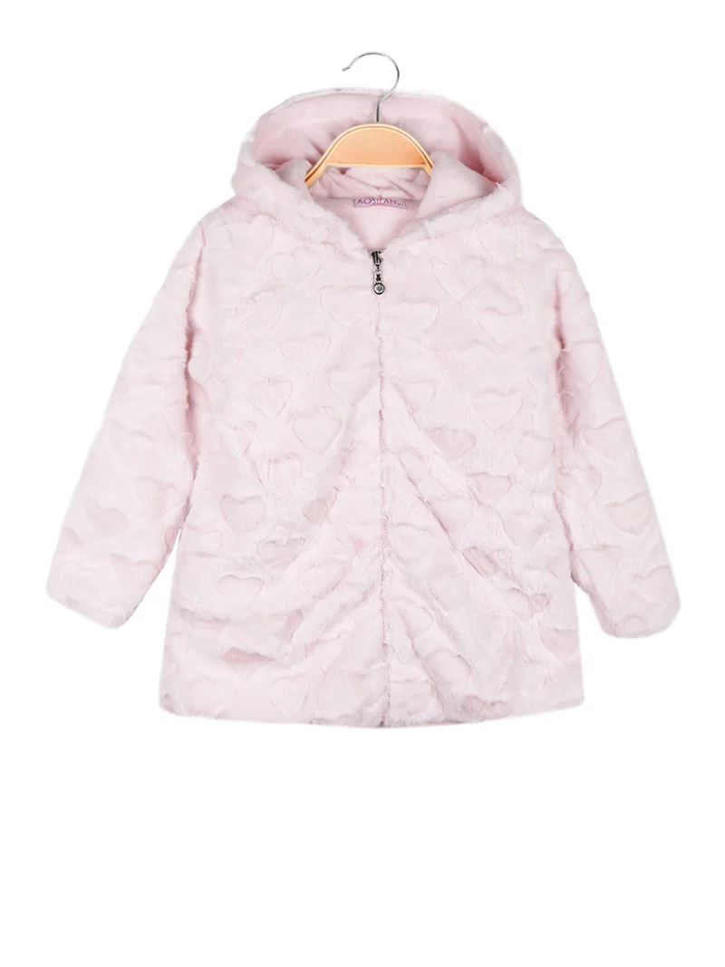 Giacca da bambina in ecopelliccia con cappuccio - rosa