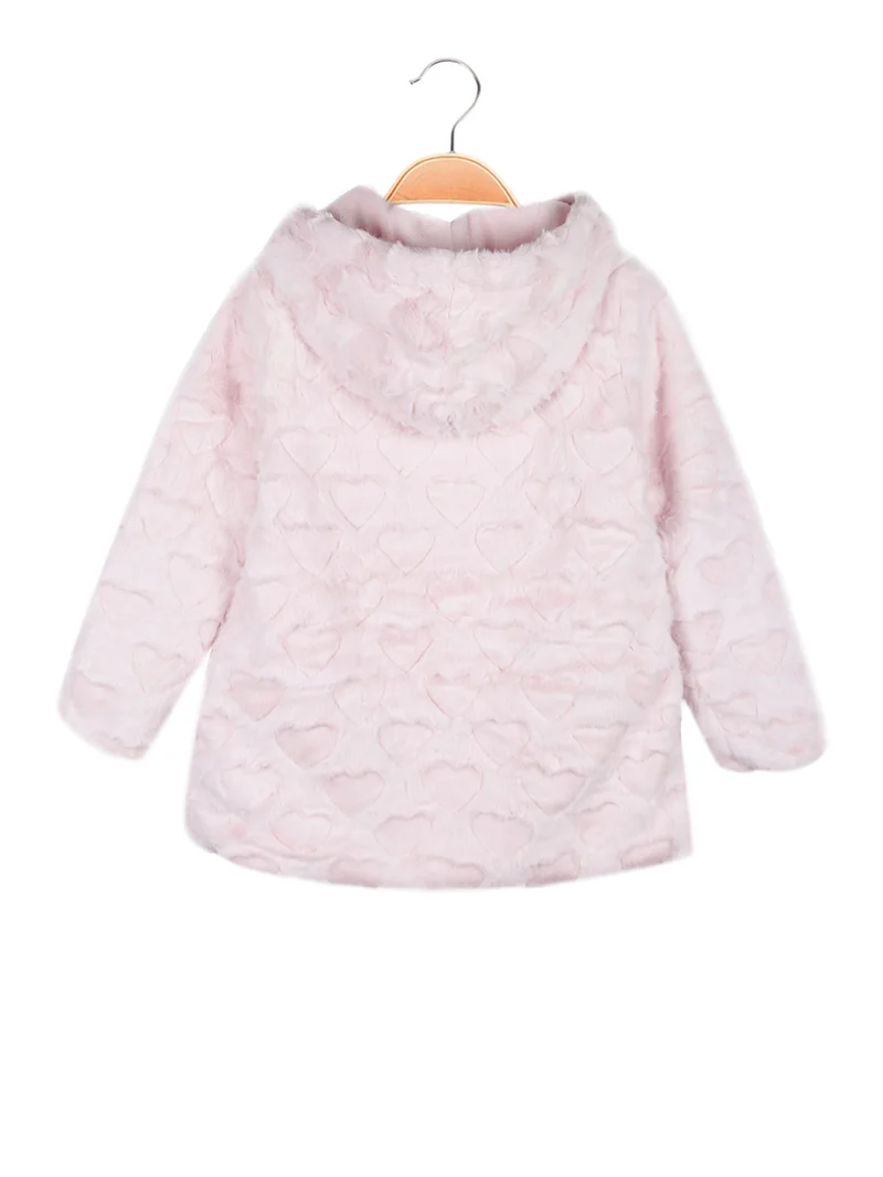 Giacca da bambina in ecopelliccia con cappuccio - rosa