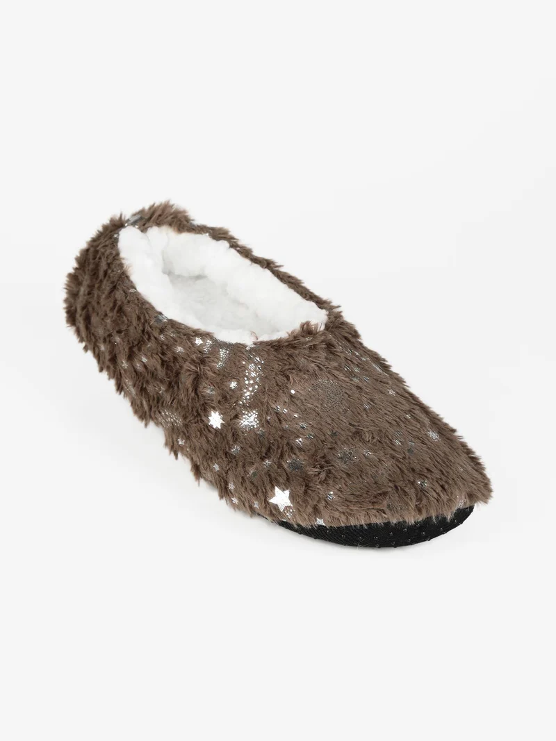 Babbucce antiscivolo da donna con stelle - taupe