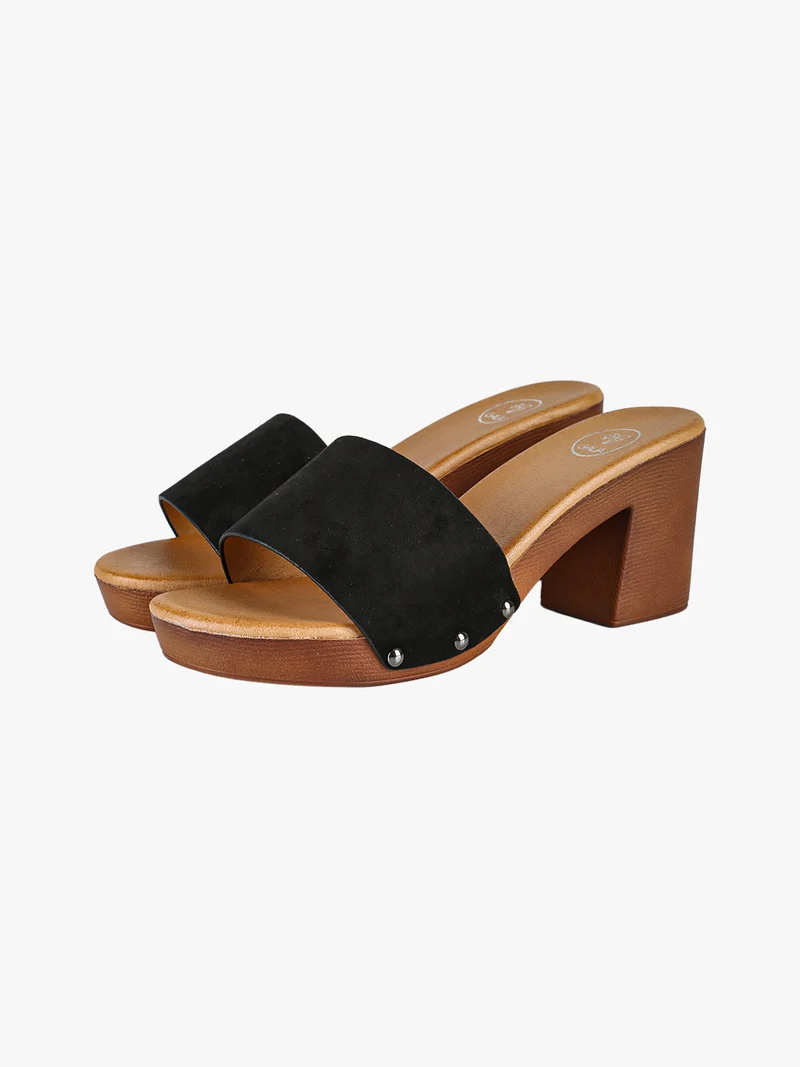 Ciabatte donna con tacco e plateau - nero