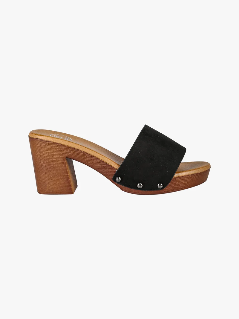 Ciabatte donna con tacco e plateau - nero