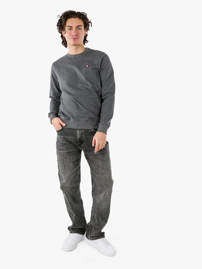 Felpa girocollo da uomo con interno spazzolato - grigio