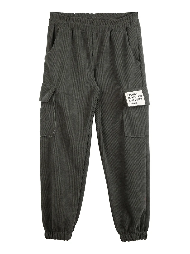 Pantaloni in velluto a costine da bambina con tasconi - militare