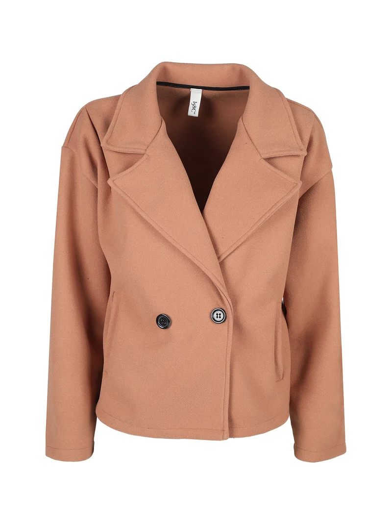 Cappotto corto da donna oversize con chiusura doppiopetto - cammello