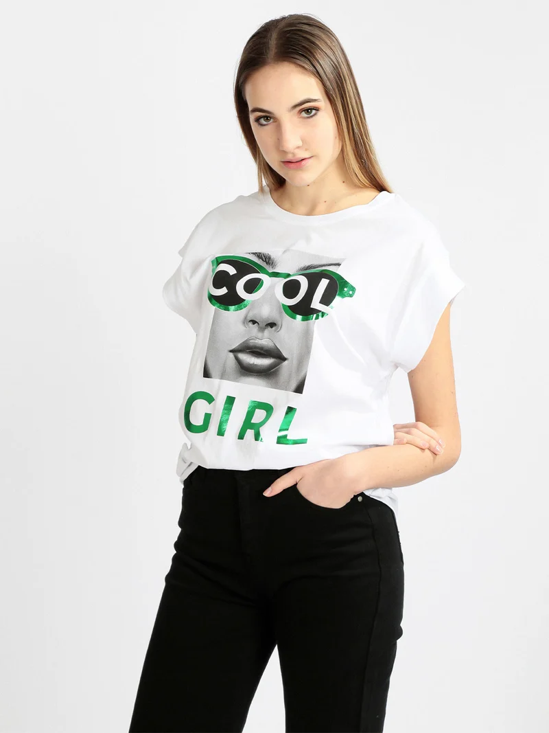 T-shirt donna oversize con stampa - verde