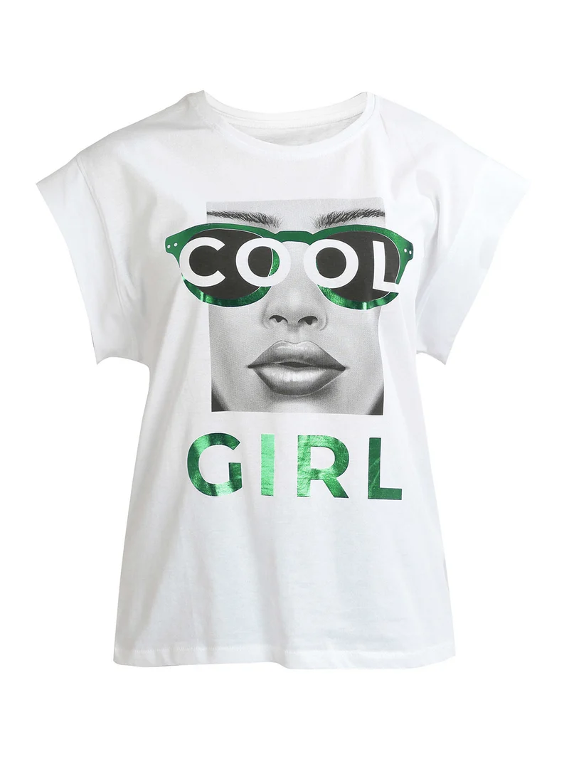 T-shirt donna oversize con stampa - verde