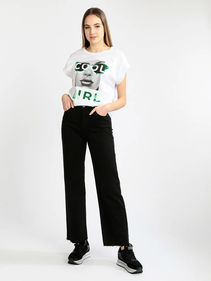 T-shirt donna oversize con stampa - verde