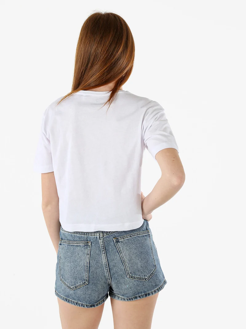 T-shirt donna cropped in cotone con stampa - bianco
