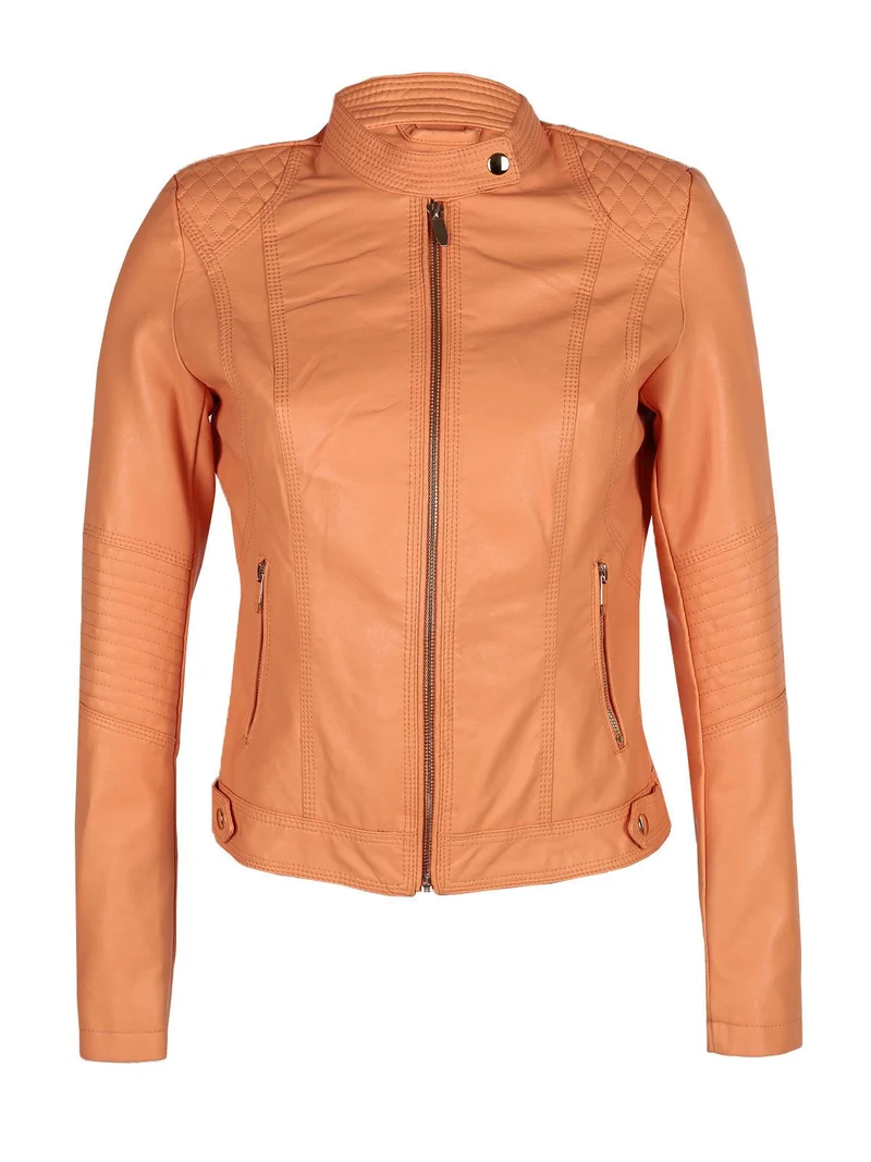 Giacca in ecopelle donna - albicocca