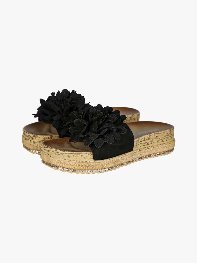 Ciabatte donna con fiore e platform - nero