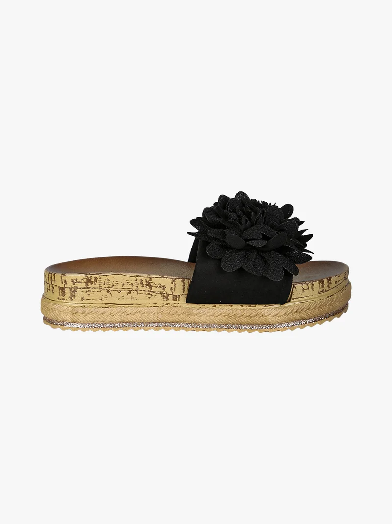 Ciabatte donna con fiore e platform - nero