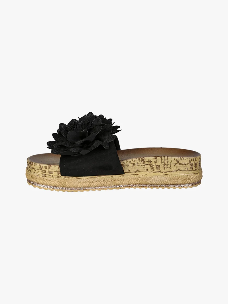 Ciabatte donna con fiore e platform - nero