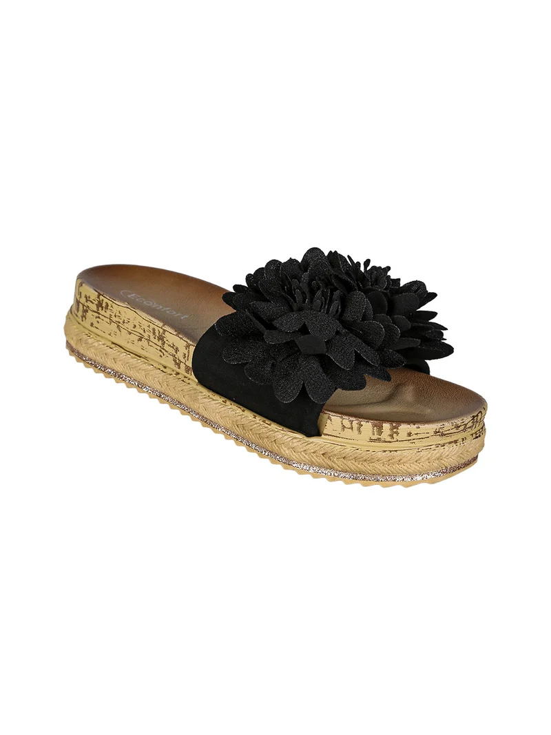 Ciabatte donna con fiore e platform - nero