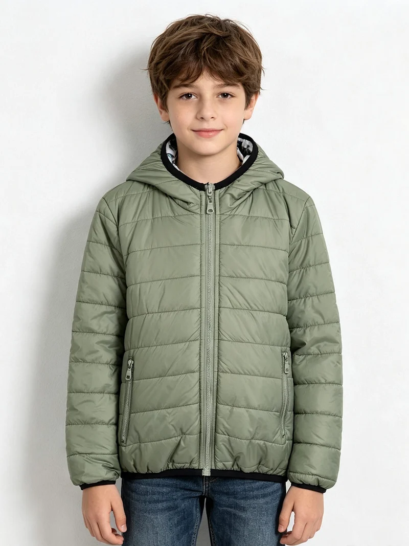 Giubbino 100 grammi da ragazzo reversibile con cappuccio e zip - verde chiaro