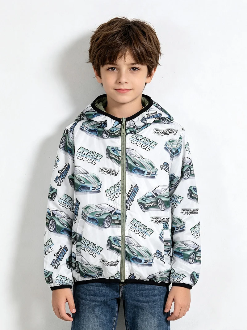 Giubbino 100 grammi da ragazzo reversibile con cappuccio e zip - verde chiaro