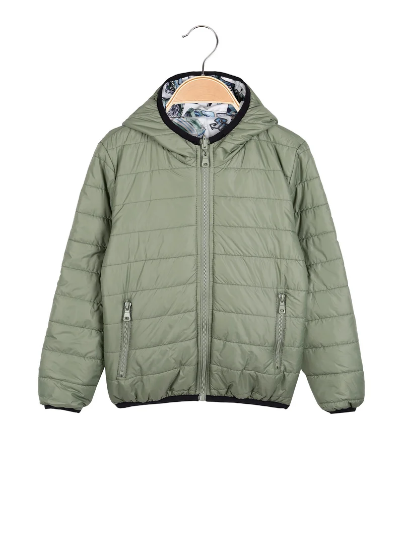 Giubbino 100 grammi da ragazzo reversibile con cappuccio e zip - verde chiaro