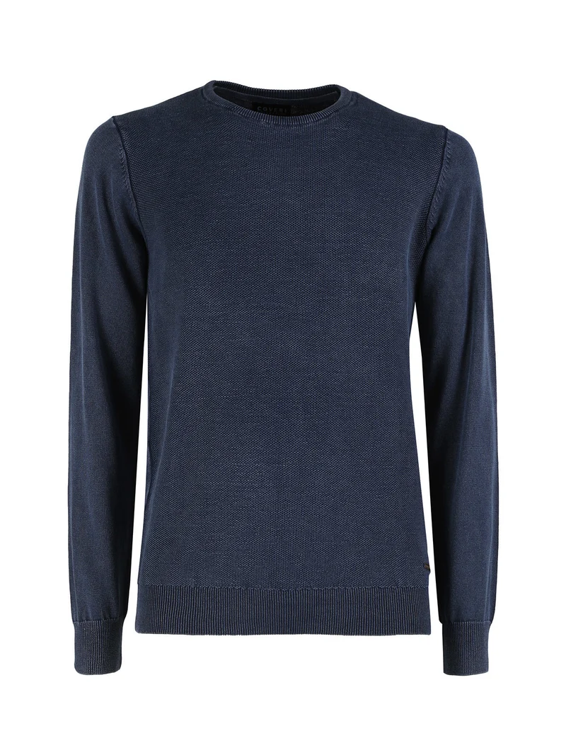 Pullover da uomo in maglia di cotone - blu scuro