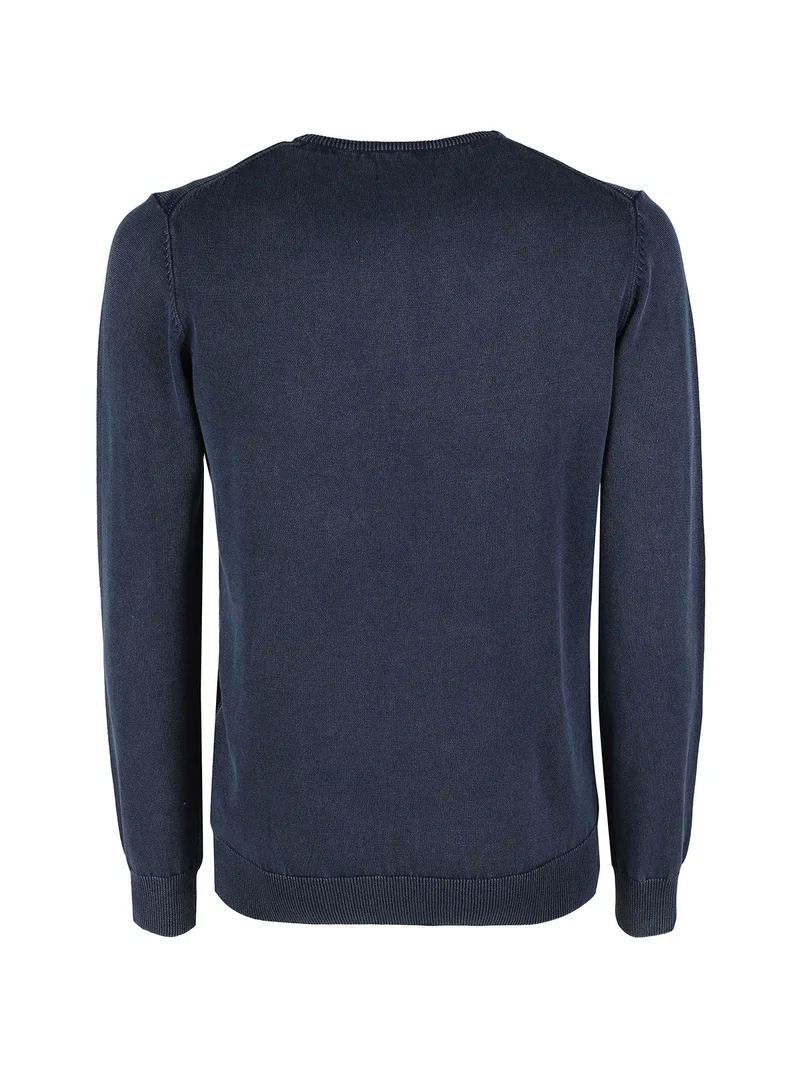 Pullover da uomo in maglia di cotone - blu scuro
