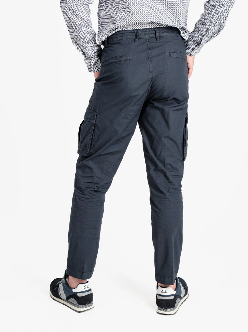 Pantaloni cargo da uomo in cotone con coulisse - blu scuro
