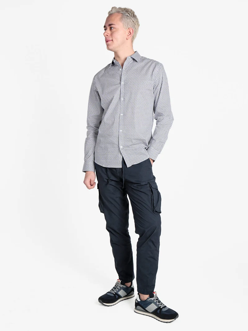 Pantaloni cargo da uomo in cotone con coulisse - blu scuro