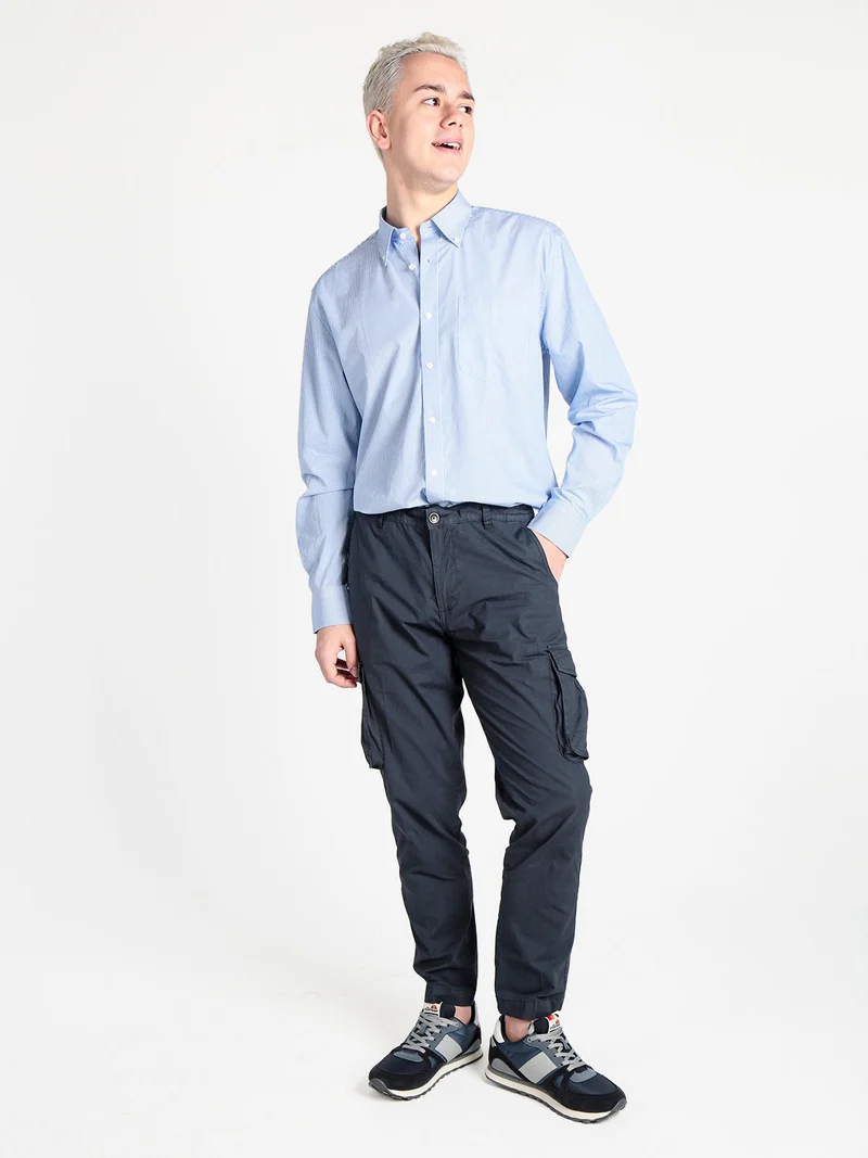 Pantaloni cargo da uomo in cotone con coulisse - blu scuro