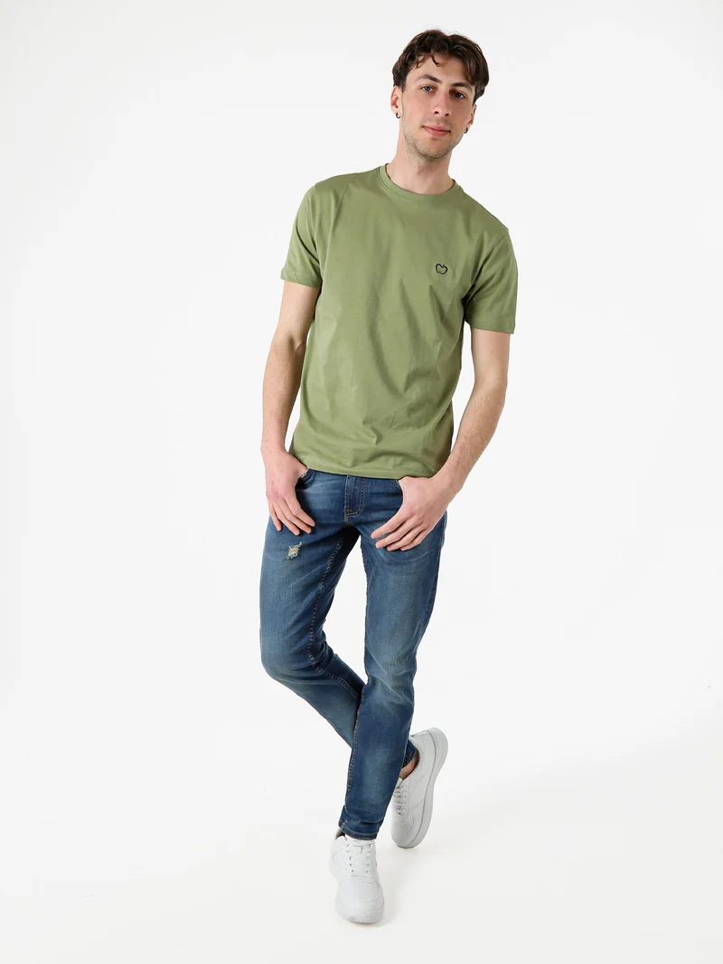 T-shirt girocollo in cotone da uomo con logo - pistacchio