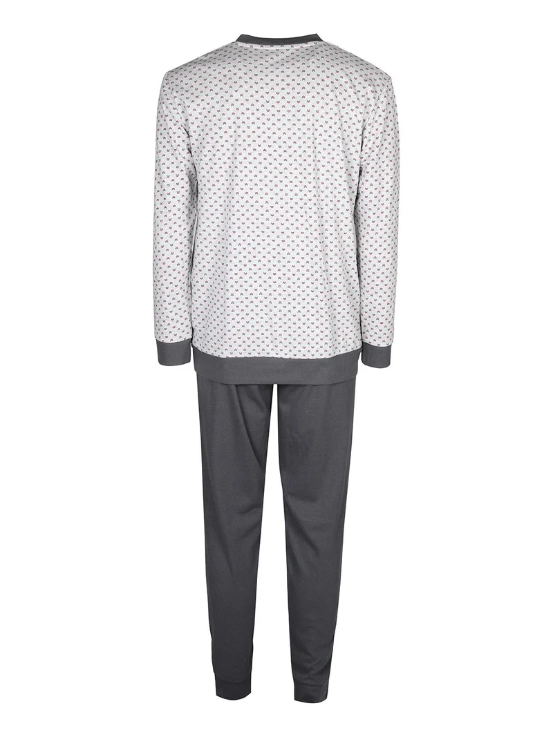 Pigiama lungo da uomo in cotone interlock con taschino - grigio