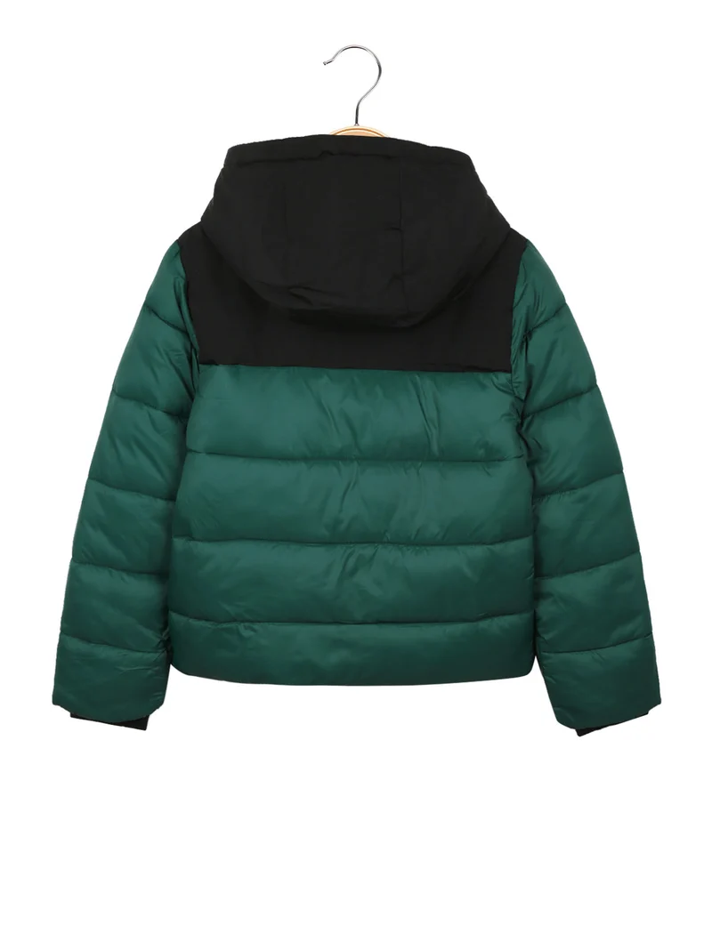 Giubbotto imbottito da bambino con cappuccio - verde scuro