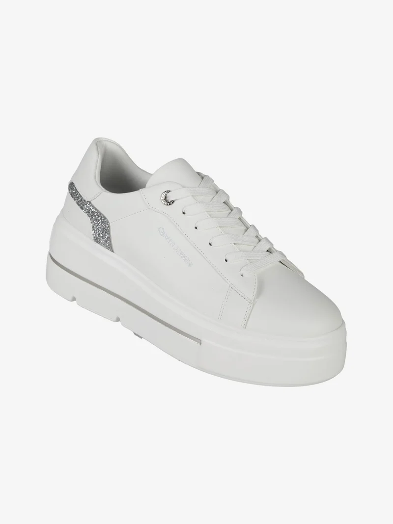 Sneakers donna con platform e glitter - argento