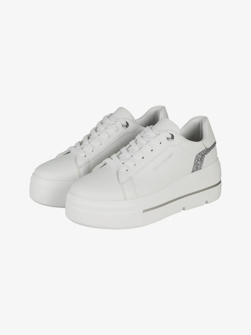 Sneakers donna con platform e glitter - argento