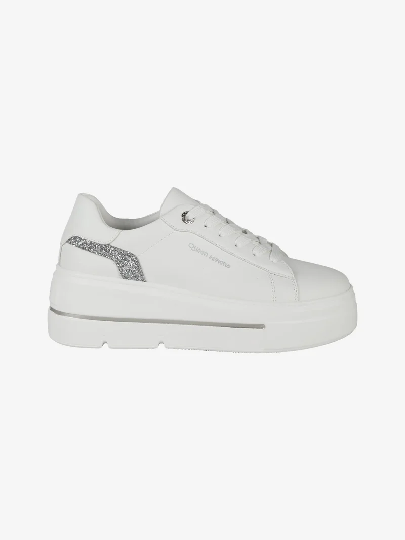 Sneakers donna con platform e glitter - argento
