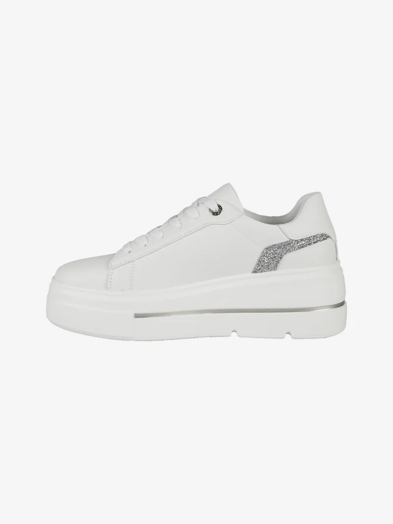 Sneakers donna con platform e glitter - argento