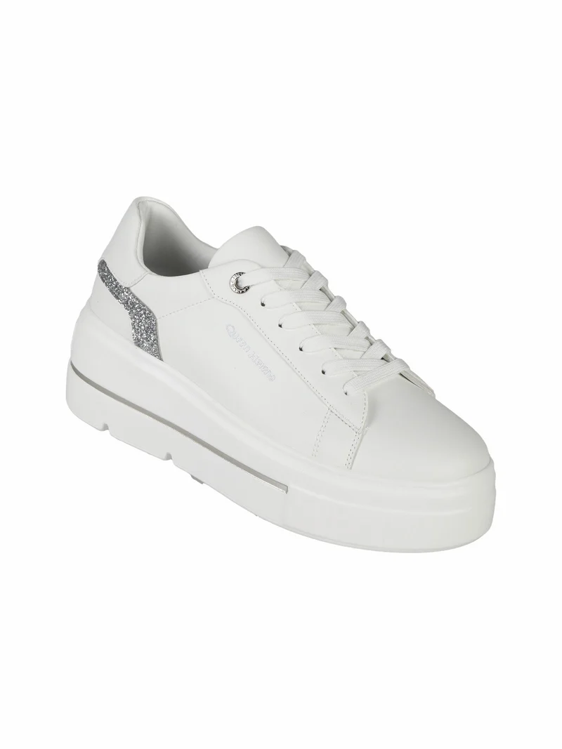 Sneakers donna con platform e glitter - argento