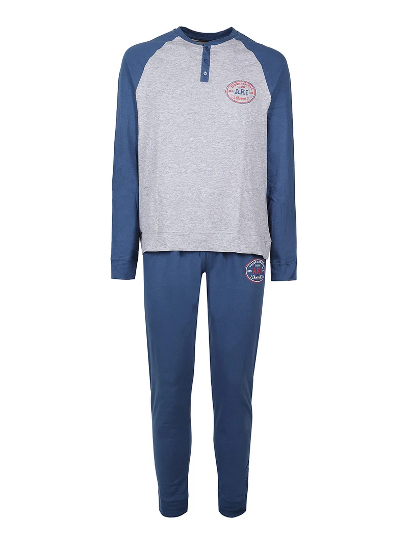 Pigiama lungo da uomo in misto cotone - blu