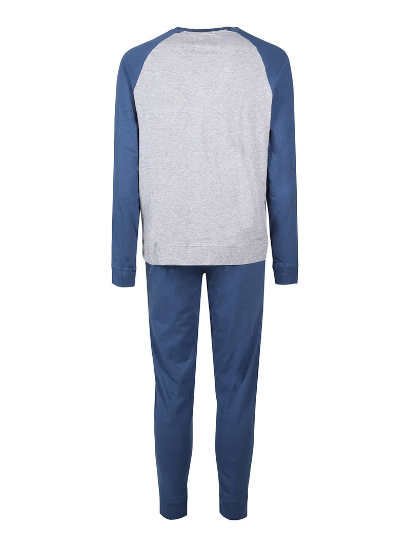 Pigiama lungo da uomo in misto cotone - blu