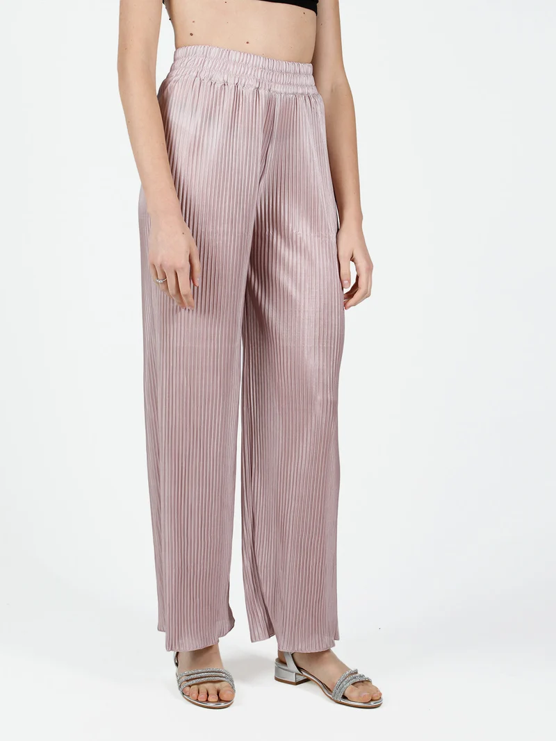 Pantaloni donna leggeri a palazzo plissettati - rosa