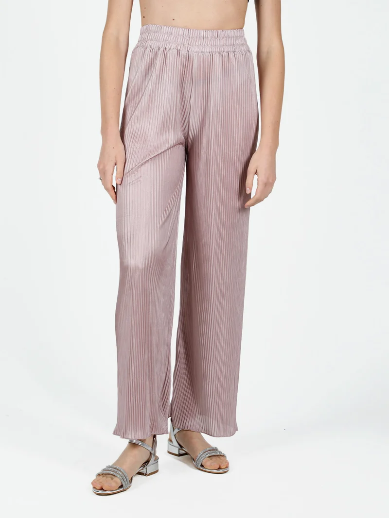 Pantaloni donna leggeri a palazzo plissettati - rosa