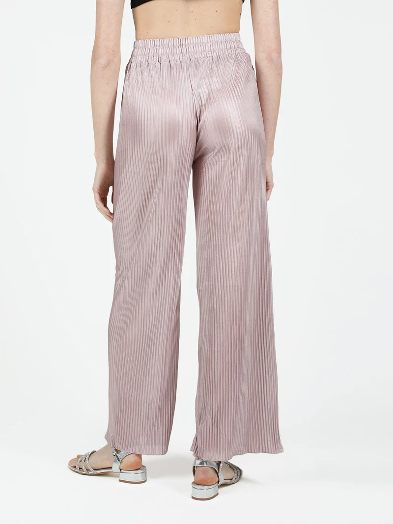 Pantaloni donna leggeri a palazzo plissettati - rosa