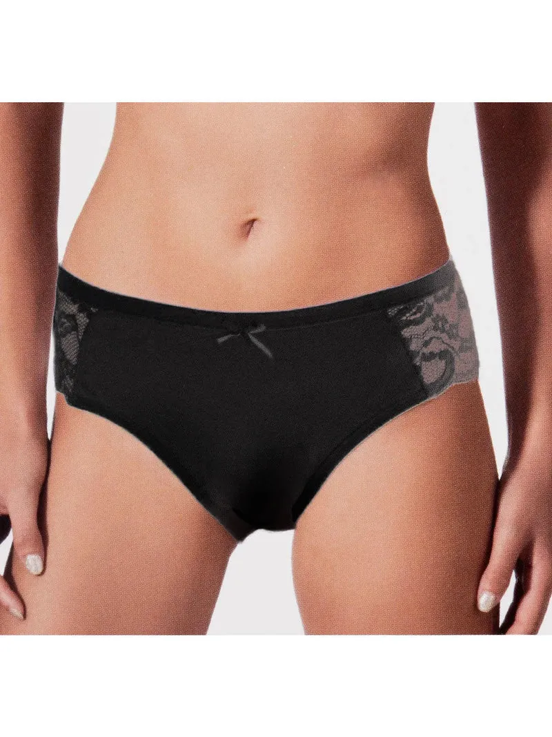 Slip in cotone con pizzo - nero