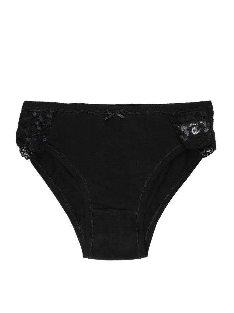 Slip in cotone con pizzo - nero