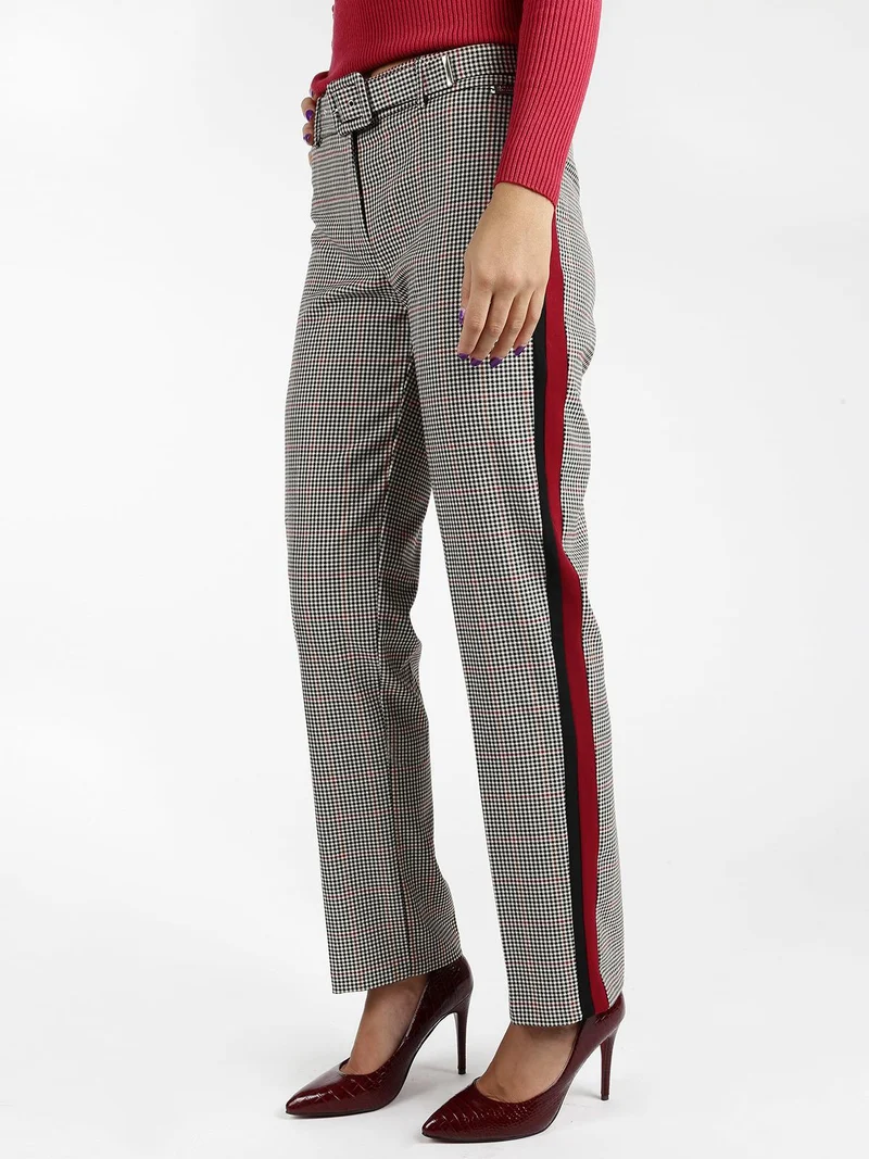 Pantaloni pied de poule con strisce laterali - grigio