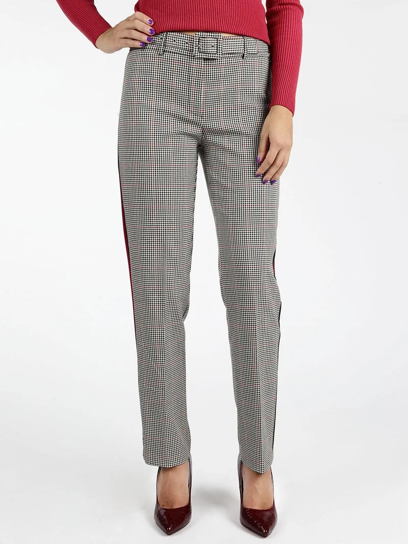 Pantaloni pied de poule con strisce laterali - grigio