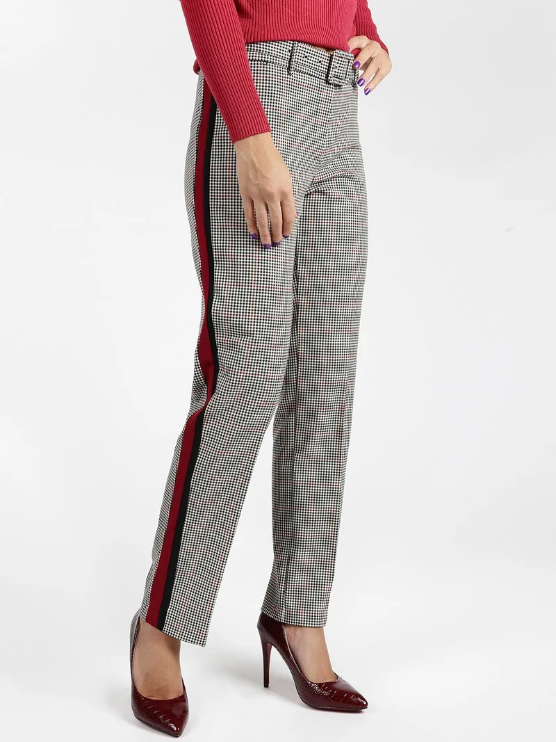 Pantaloni pied de poule con strisce laterali - grigio