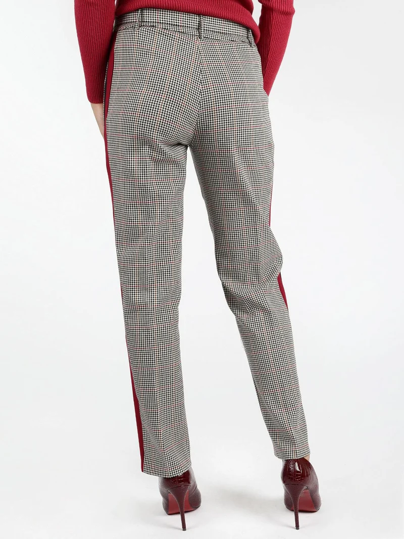Pantaloni pied de poule con strisce laterali - grigio