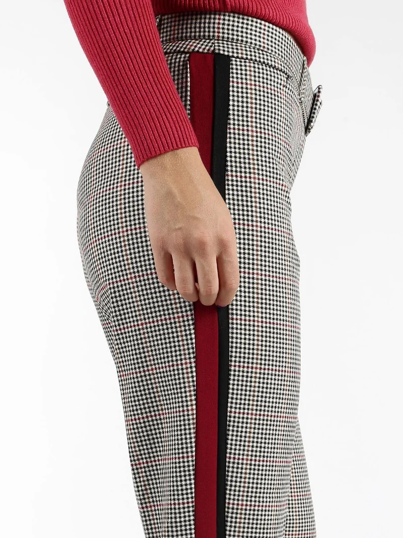 Pantaloni pied de poule con strisce laterali - grigio